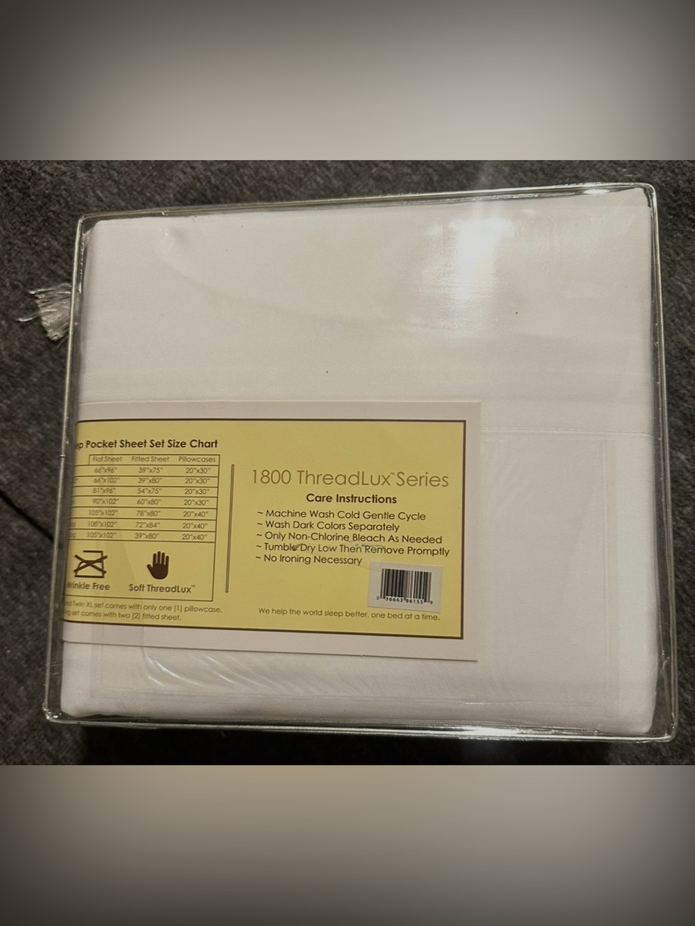 #2040 ThreadLux Series White King Bed Sheet Set- 1800 Thread Count